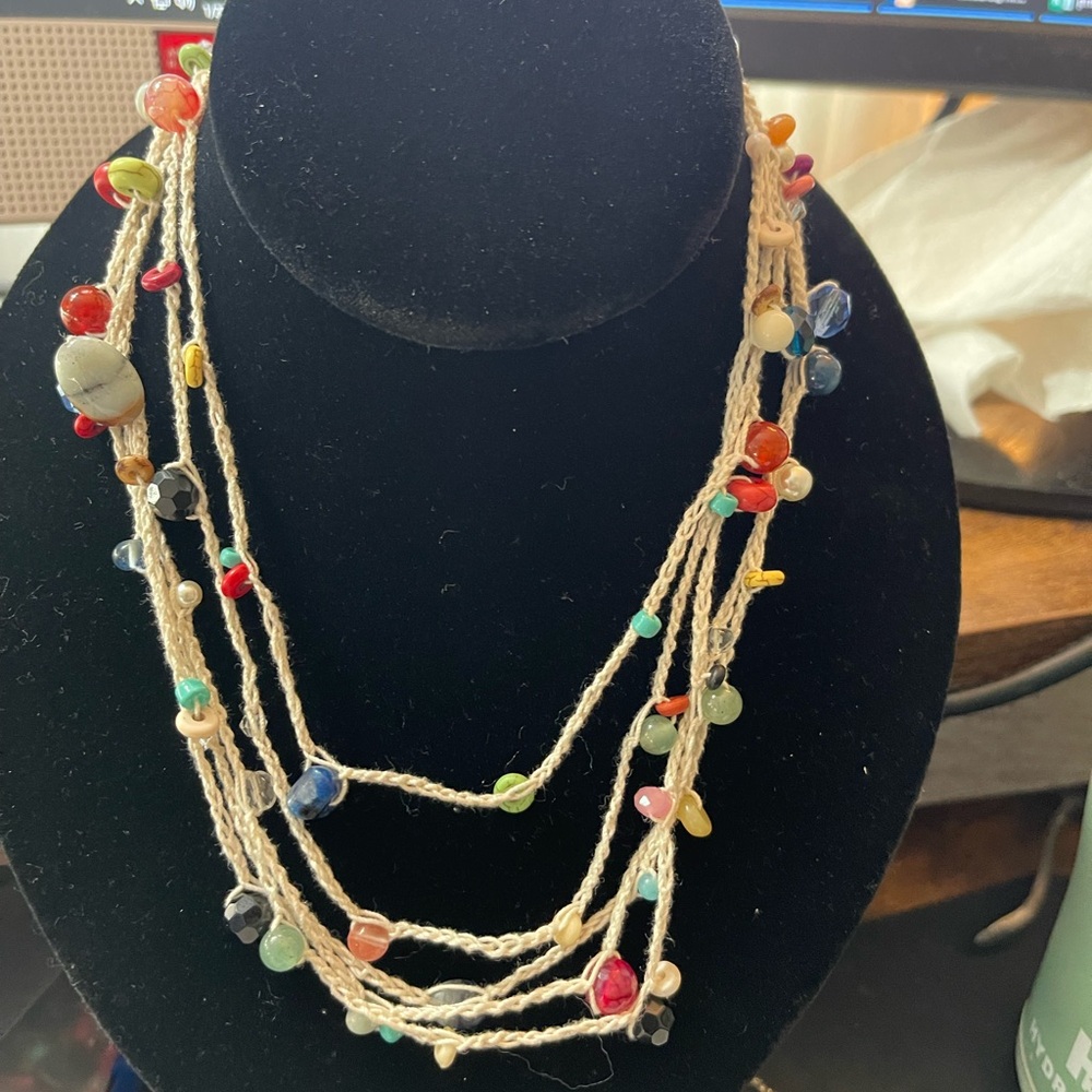 Multi strand, multi color crocket necklace
